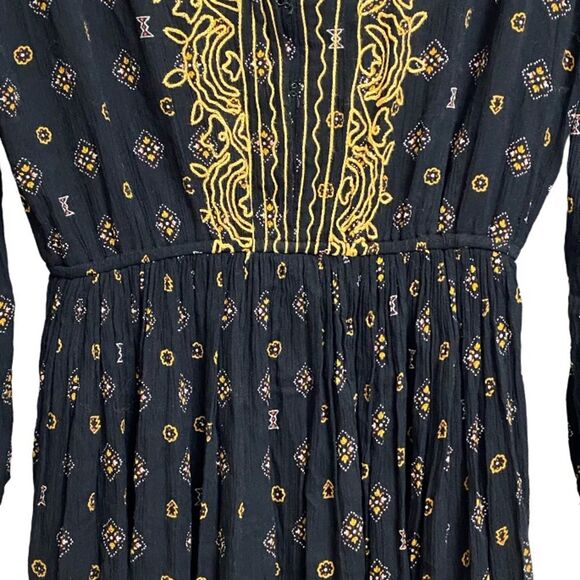 Volcom Champain Trail Mini Dress Size S Boho Folksy Black Gold Embroidered Rodeo - Picture 8 of 16